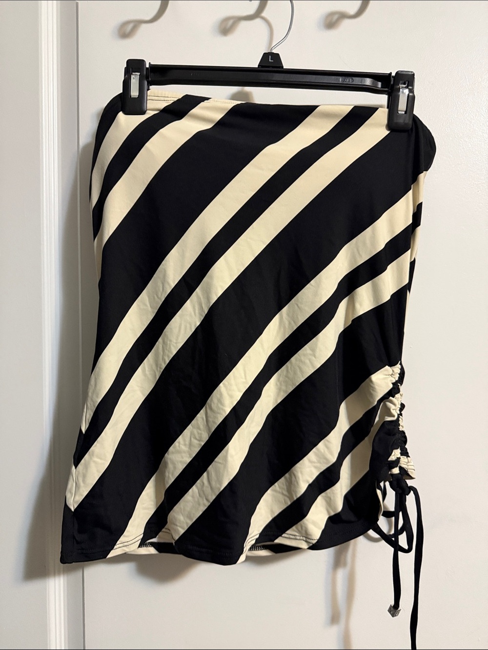 DKNY Black and Cream Diagonal Stripe tankini top